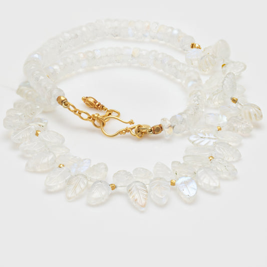 Rainbow Moonstone Feather Necklace