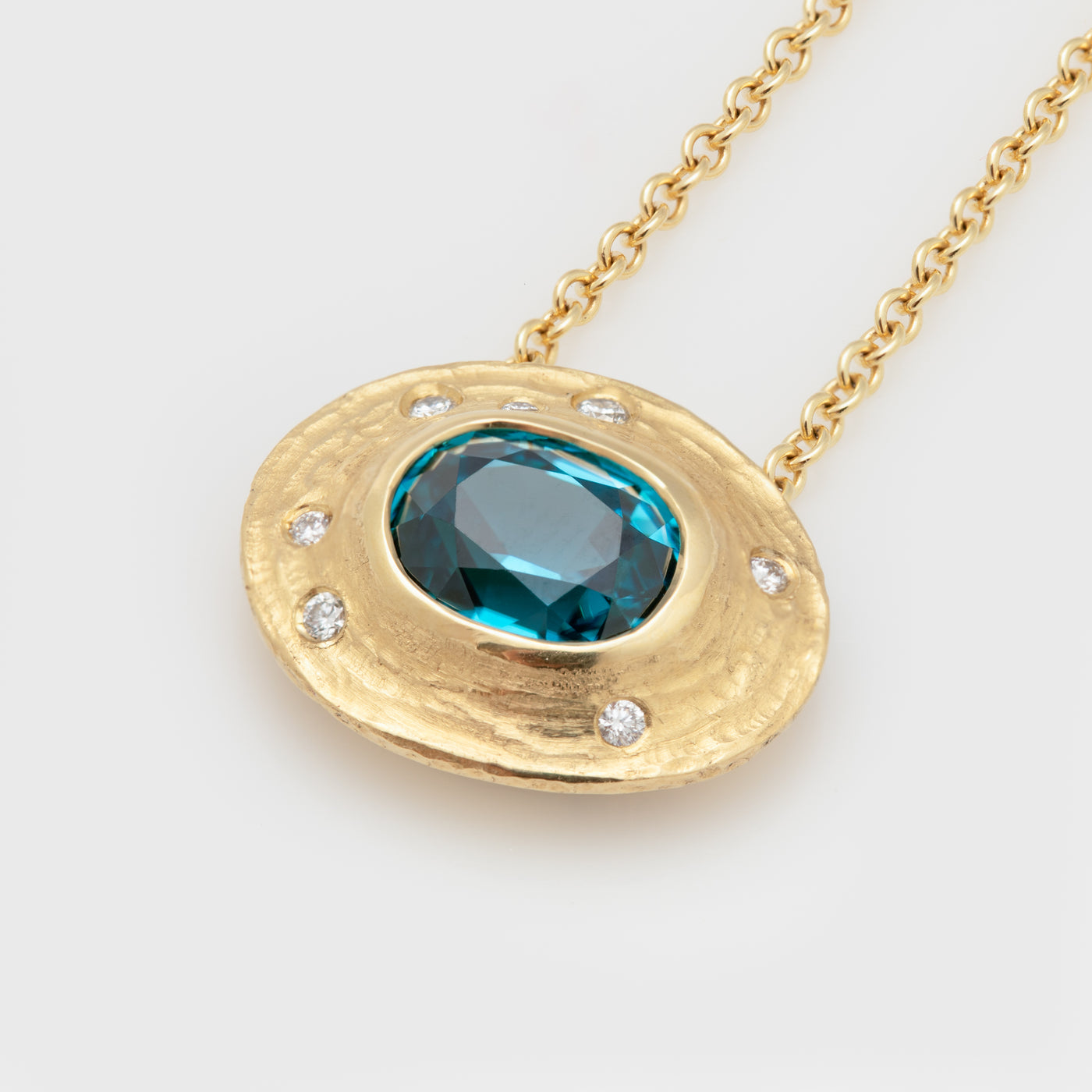 Yellow Gold Blue Zircon and Diamond Necklace