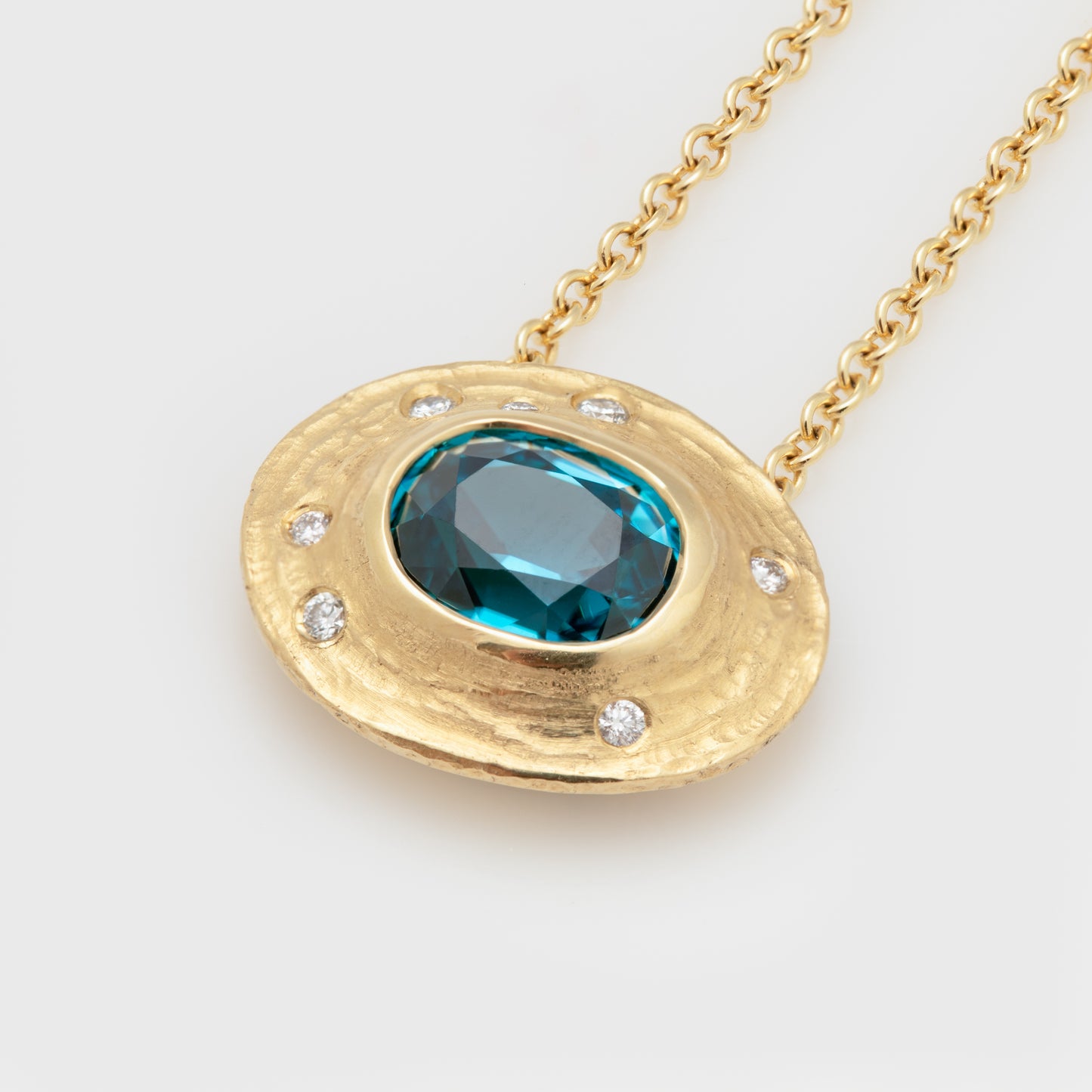 Yellow Gold Blue Zircon and Diamond Necklace