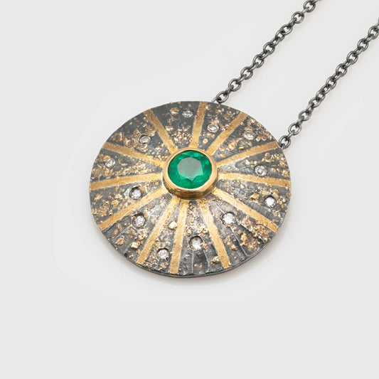 Mixed Metal Emerald Pendant - Small