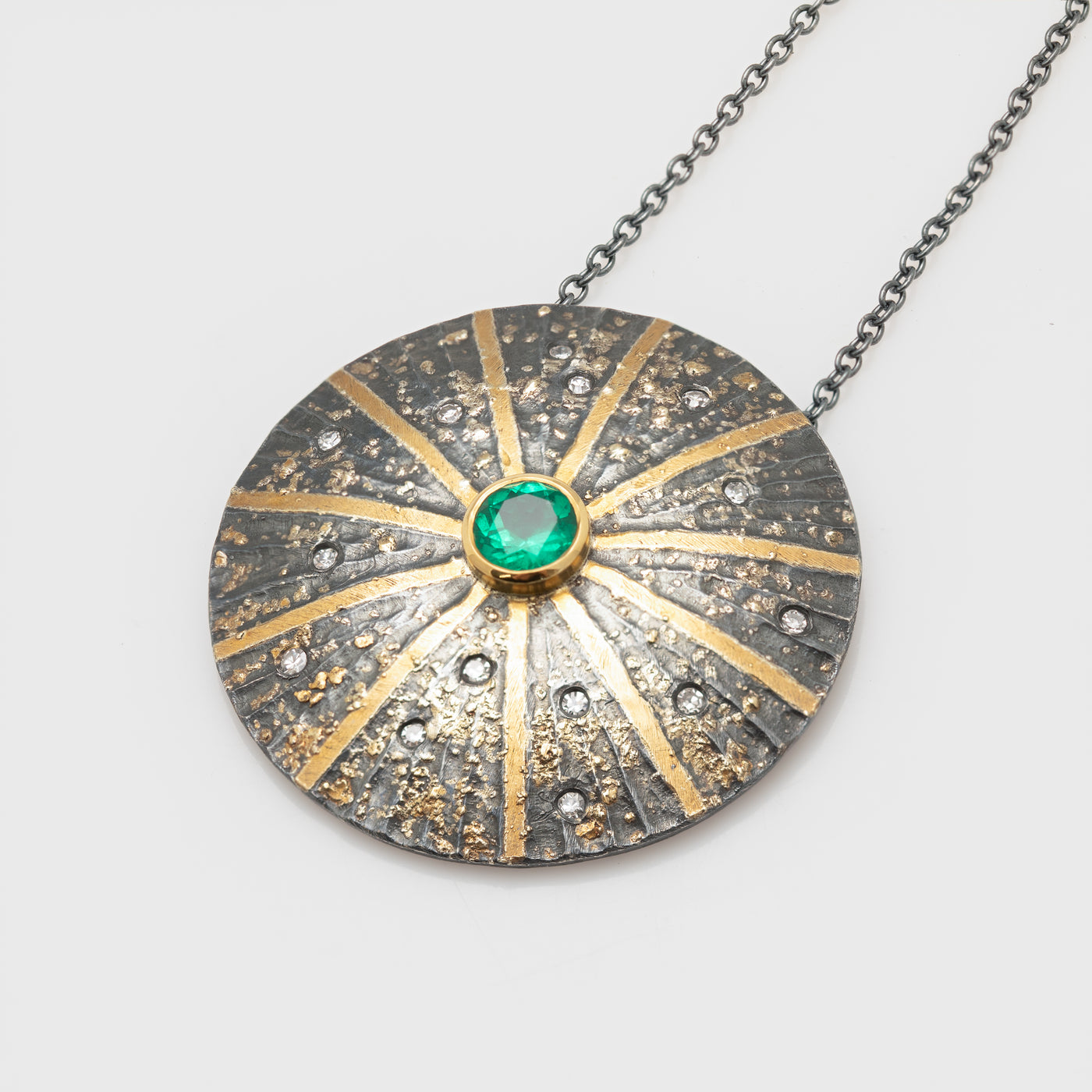 Mixed Metal Emerald Pendant - Large