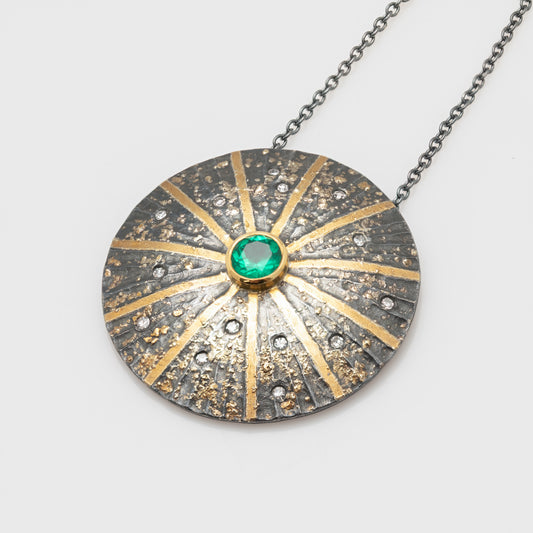 Mixed Metal Emerald Pendant - Large