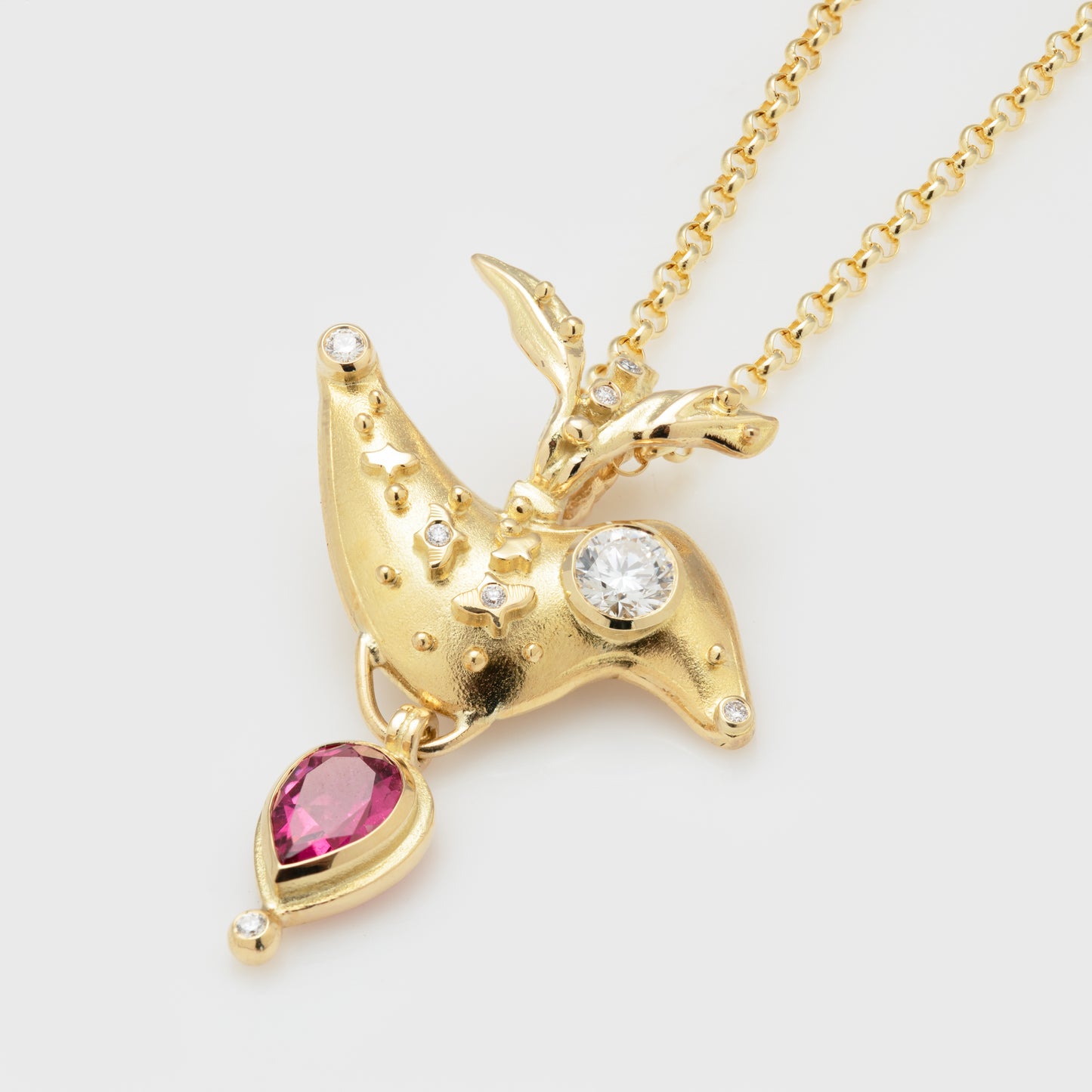 Rubellite Tourmaline Bird Necklace