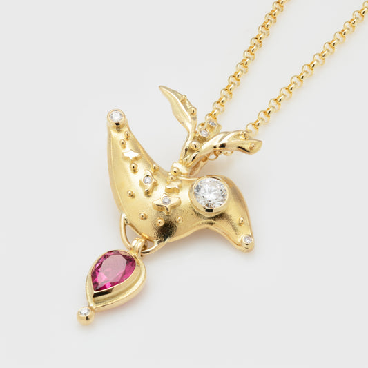 Rubellite Tourmaline Bird Necklace