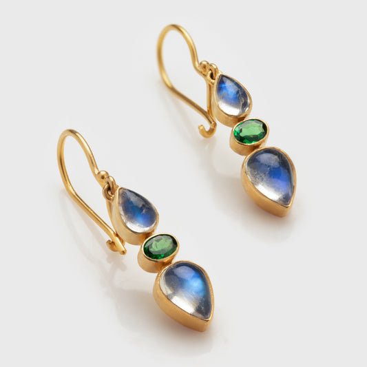 Moonstone & Tsavorite Earrings