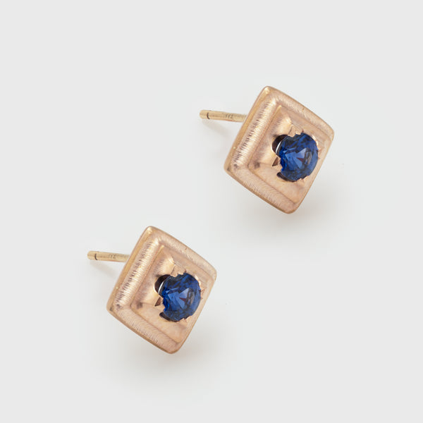 Square Sapphire Studs Earrings