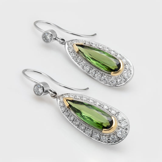 Mixed Metal Tourmaline and Diamond Earrings