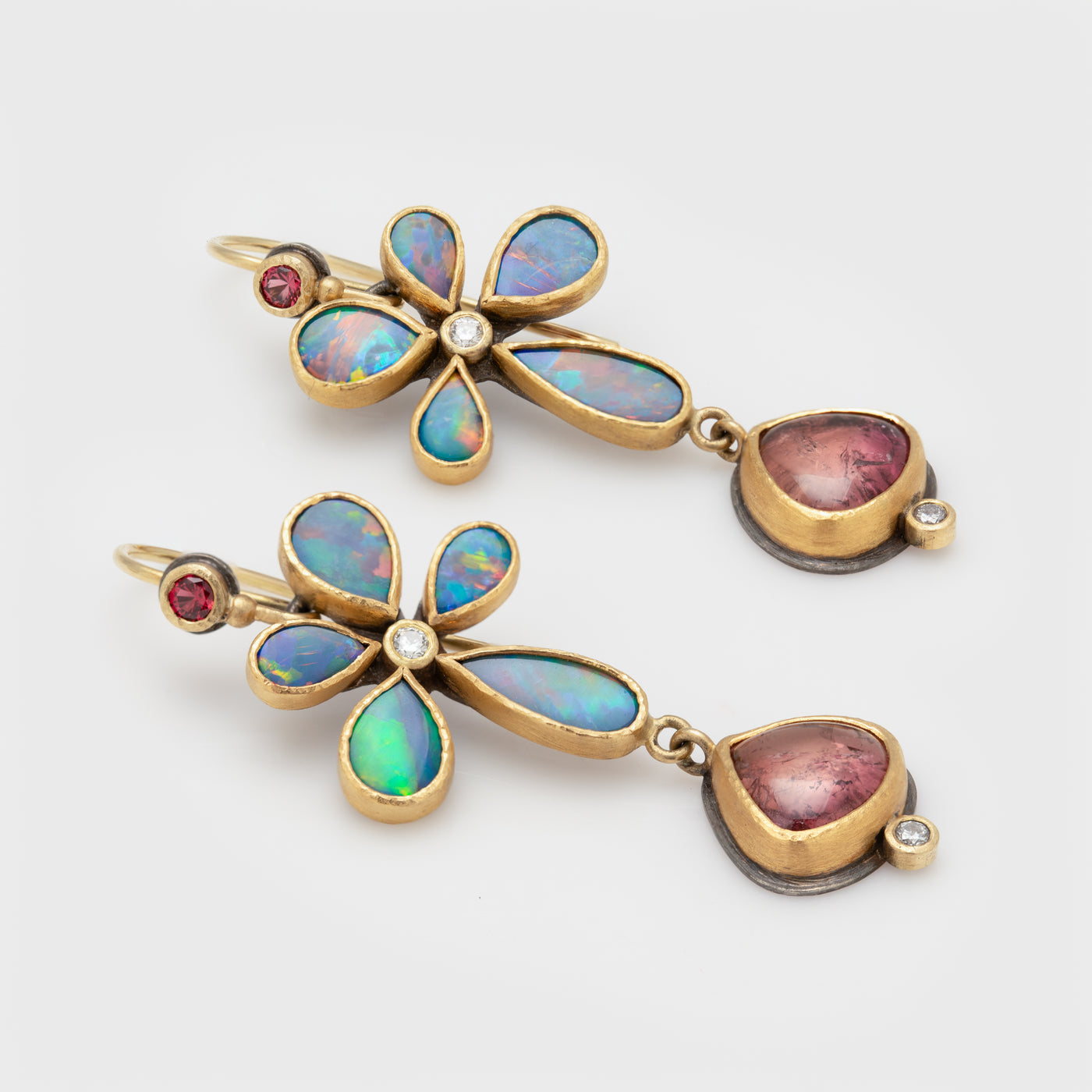 Opal, Diamond, and Tourmaline Earrings