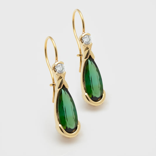 Green Pear Cut Tourmaline Earrings