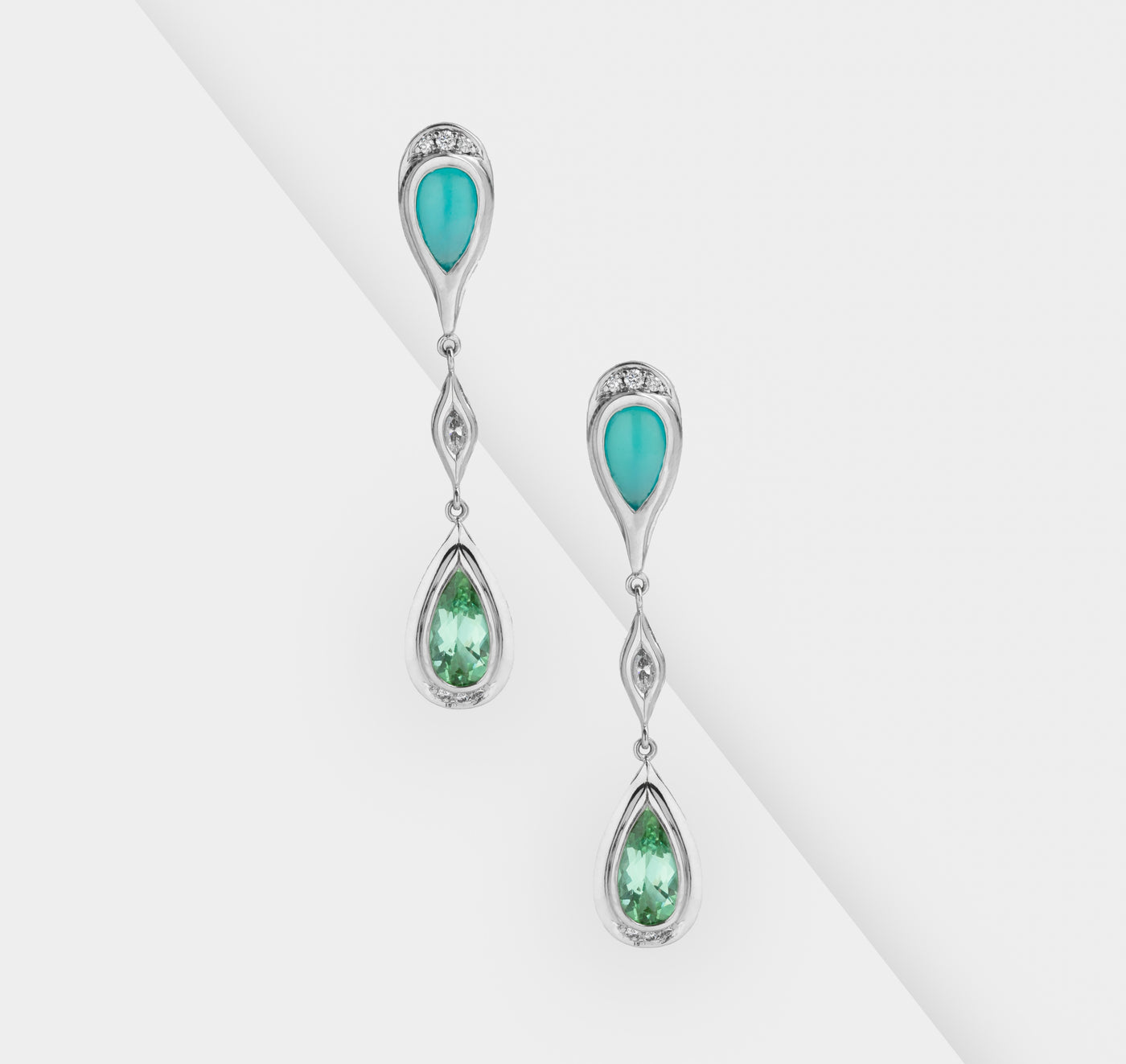 Chrysocolla and Tourmaline Drop Earrings