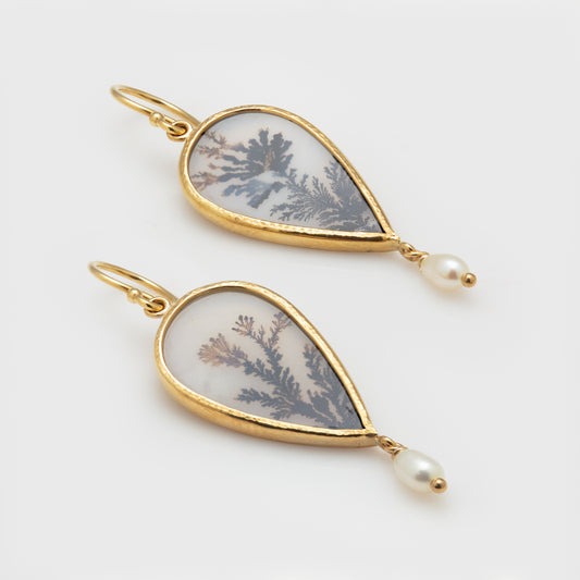 Dendritic Agate & Pearl Earrings