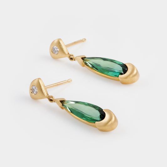 Green Tourmaline and Diamond Drop Earrings