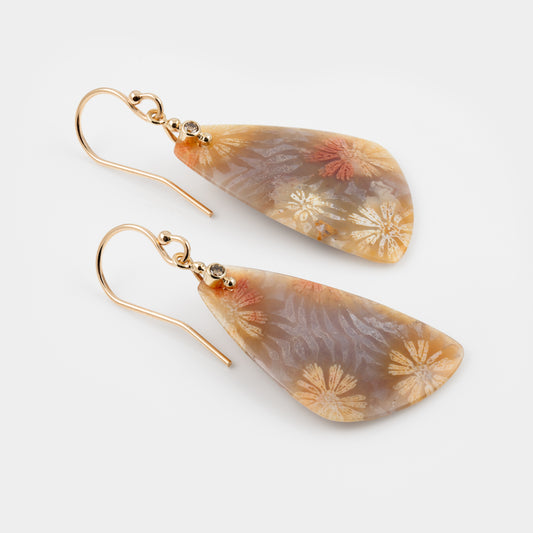 Coral Fossil Fan Drop Earrings