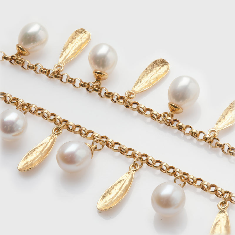 Pearl & Leaf Charm Bracelet