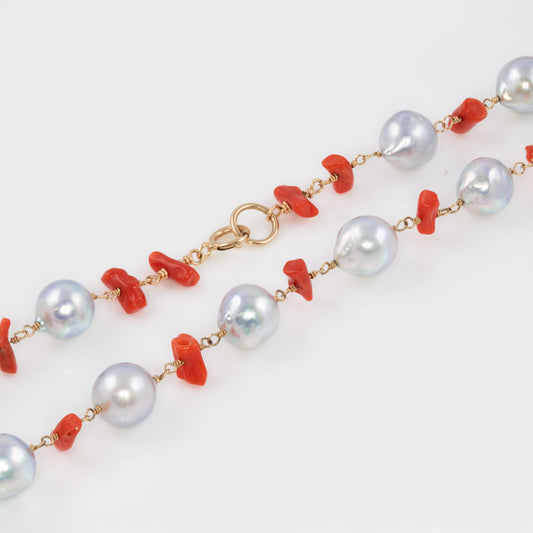 Akoya Pearls & Coral Necklace