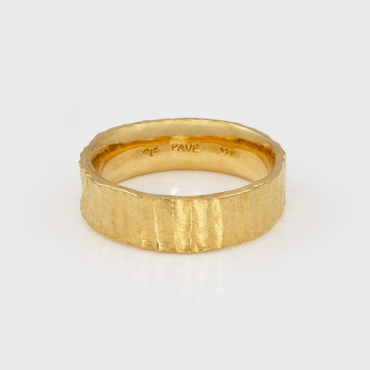 Gold band with redwood bark texture