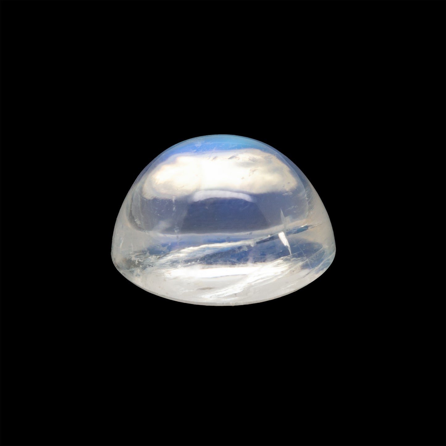 Moonstone gemstone with blue and white color on a black background
