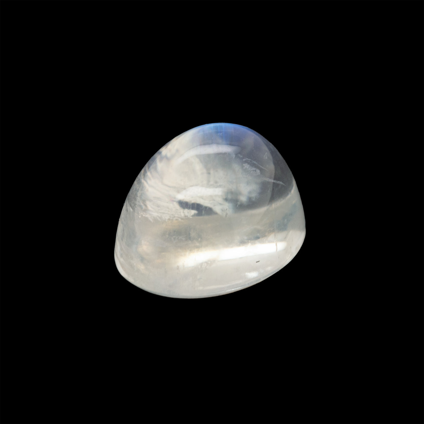 Clear moonstone gemstone on a black background