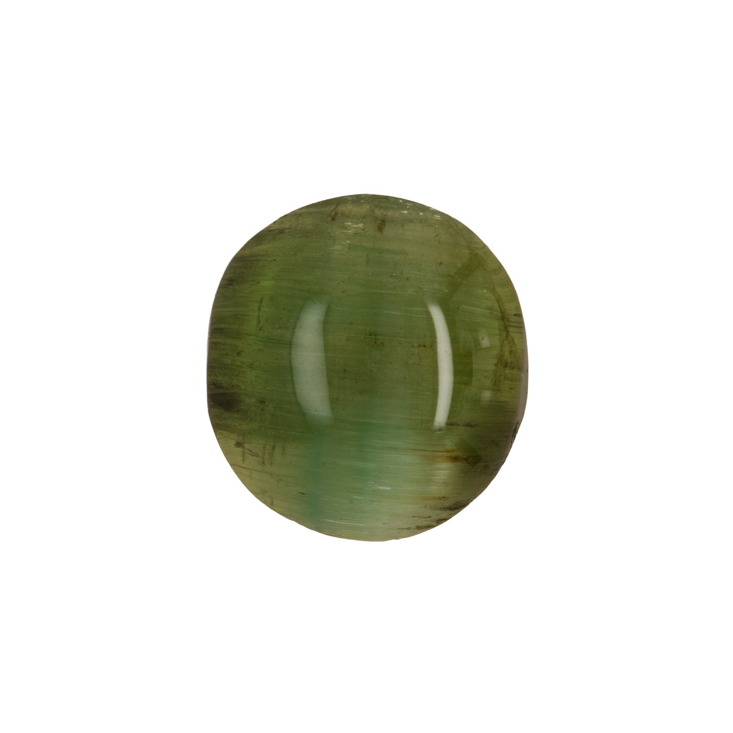 Green cat's eye gemstone on a white background