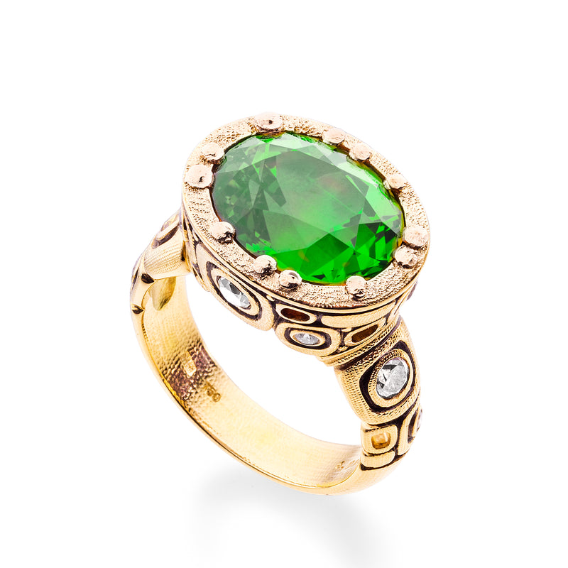 18K Little Windows Deep Green Tourmaline & Diamond Ring