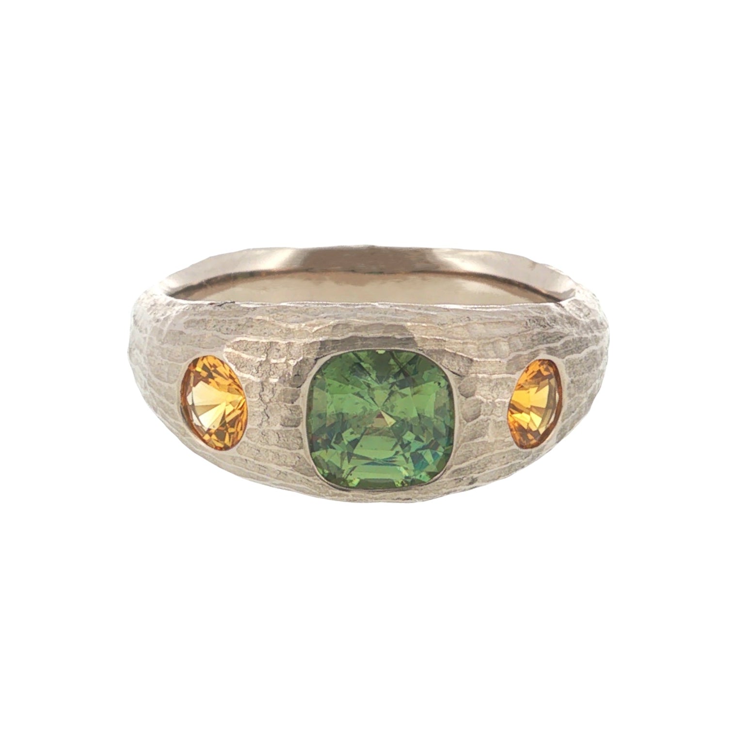 Ring with green and yellow gemstones