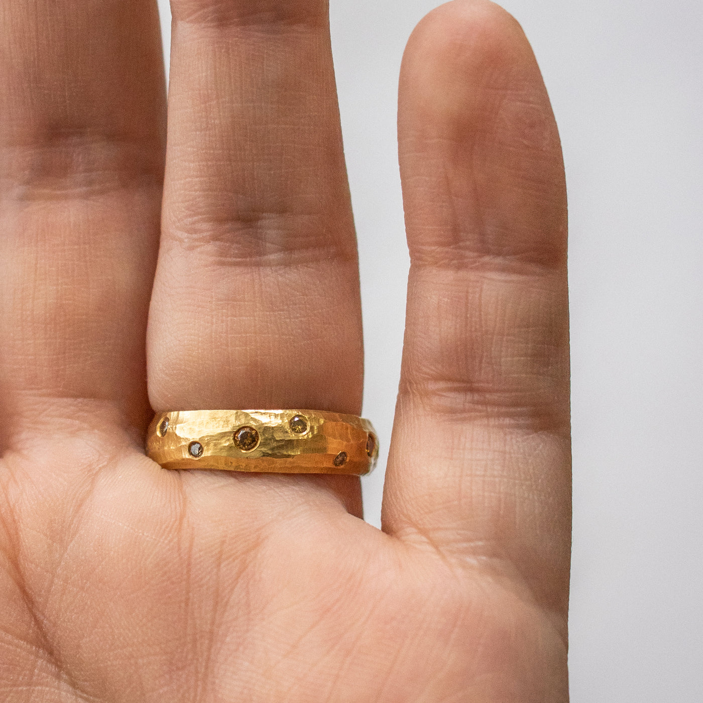 Ancient Redwood Bark Band with Diamonds