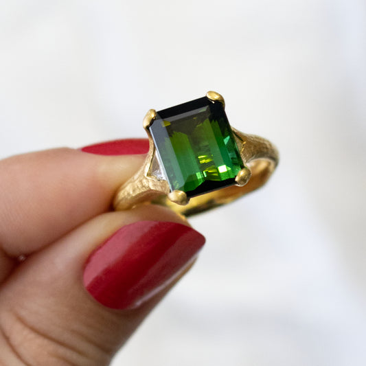 Tourmaline and Diamond Ring in 22k Yellow Gold