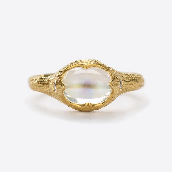 Moonstone and Diamond Ring in 22k Yellow Gold