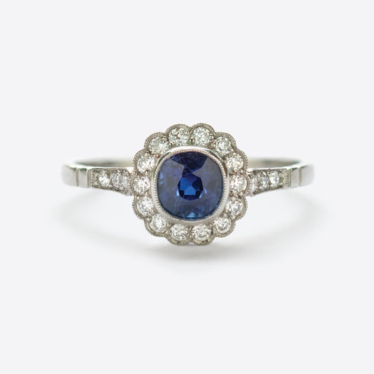 Blue Sapphire and Diamond Ring in Platinum