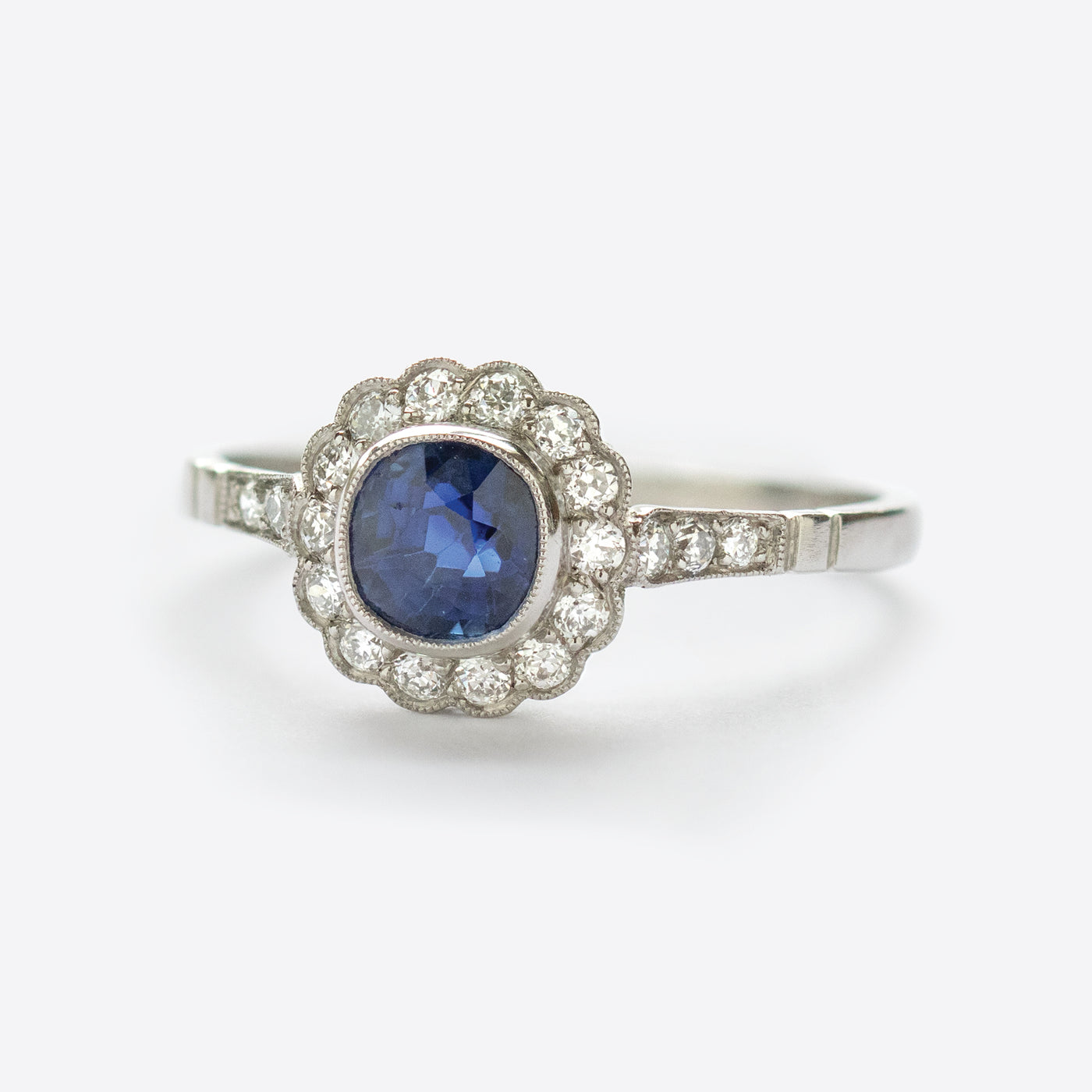 Blue Sapphire and Diamond Ring in Platinum