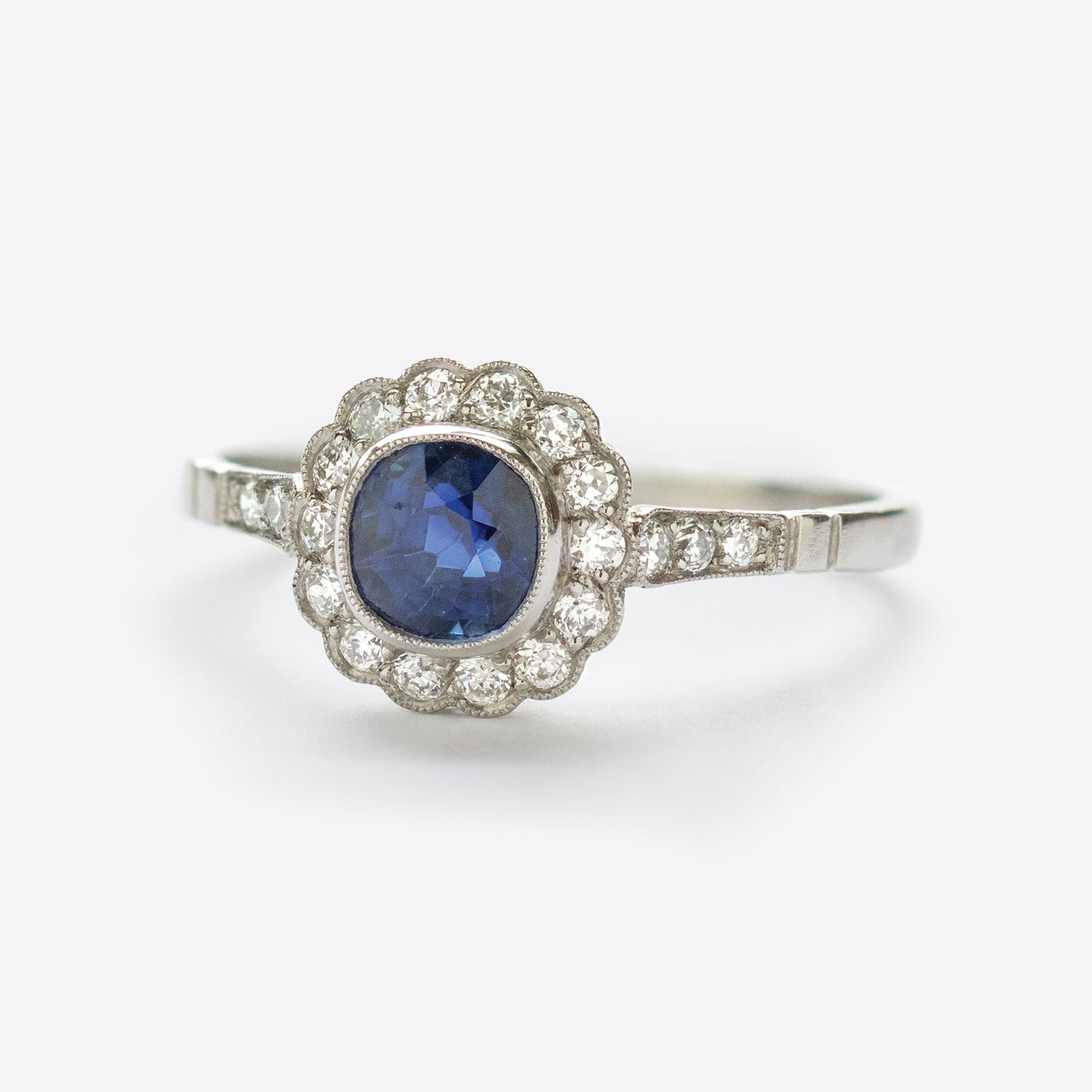 Blue Sapphire and Diamond Ring in Platinum