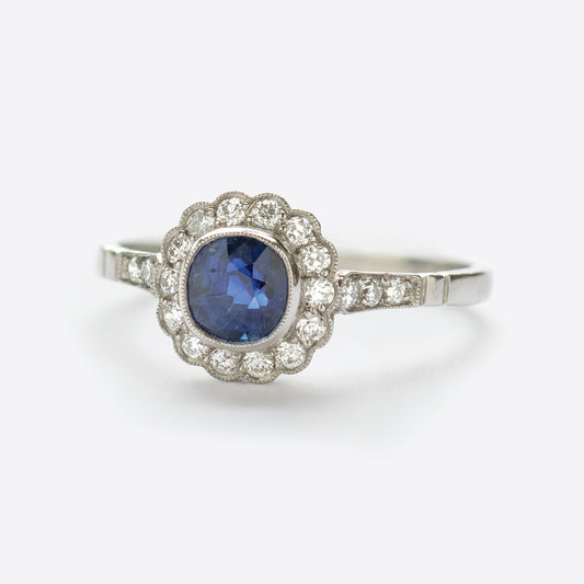 Blue Sapphire and Diamond Ring in Platinum