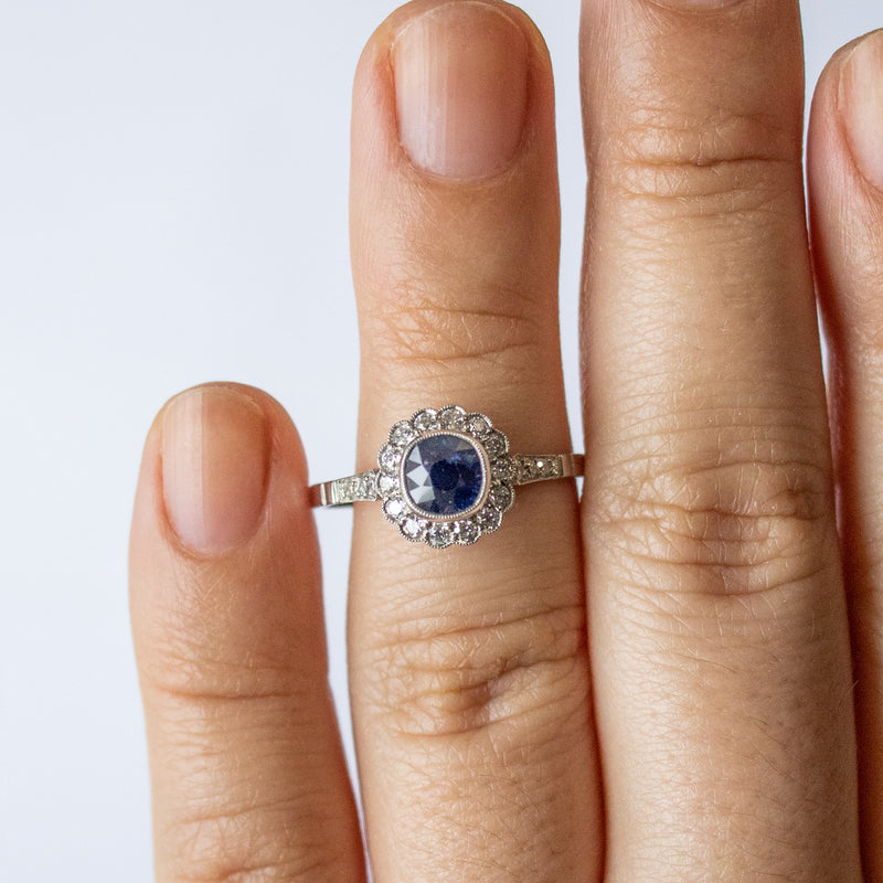 Blue Sapphire and Diamond Ring in Platinum