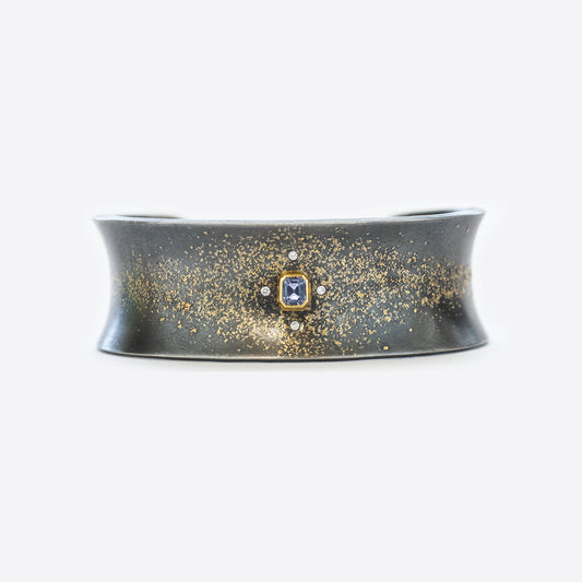 Sapphire and Diamond Cuff in Gold Dusted Silver
