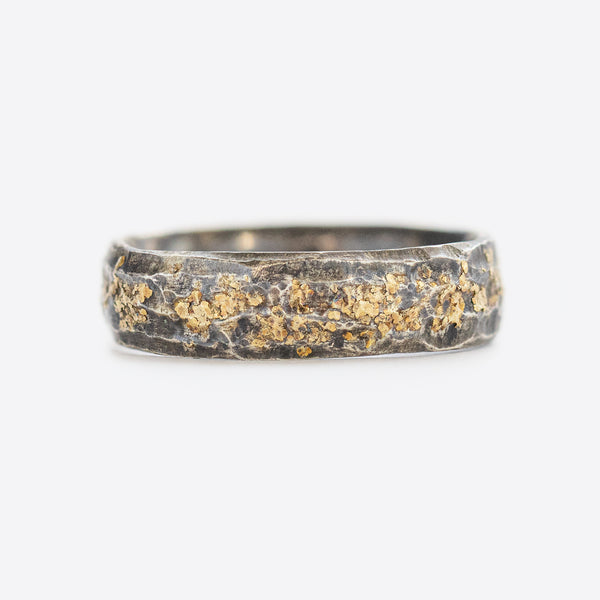Ancient Redwood Bark Band in Gold Dusted Silver