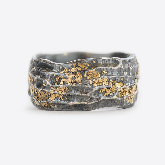Burl Redwood Bark Band in Gold Dusted Silver