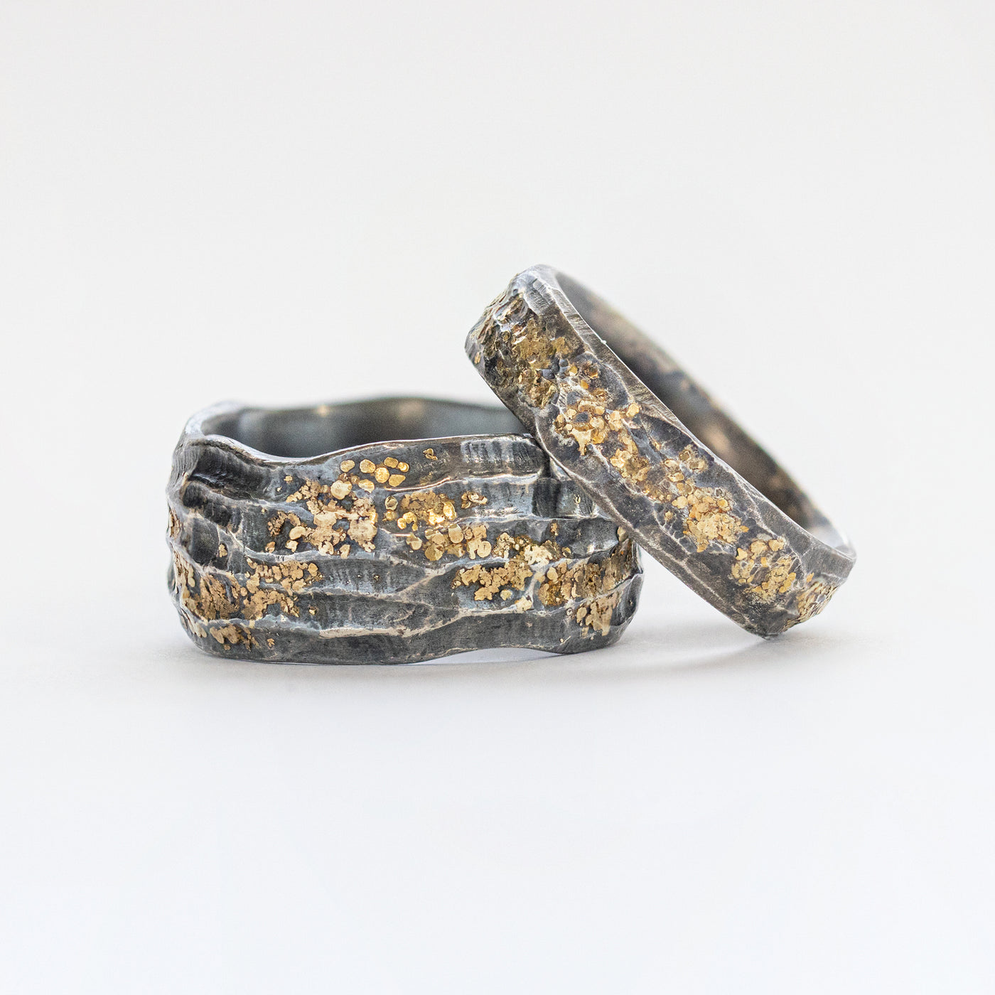 Ancient Redwood Bark Band in Gold Dusted Silver